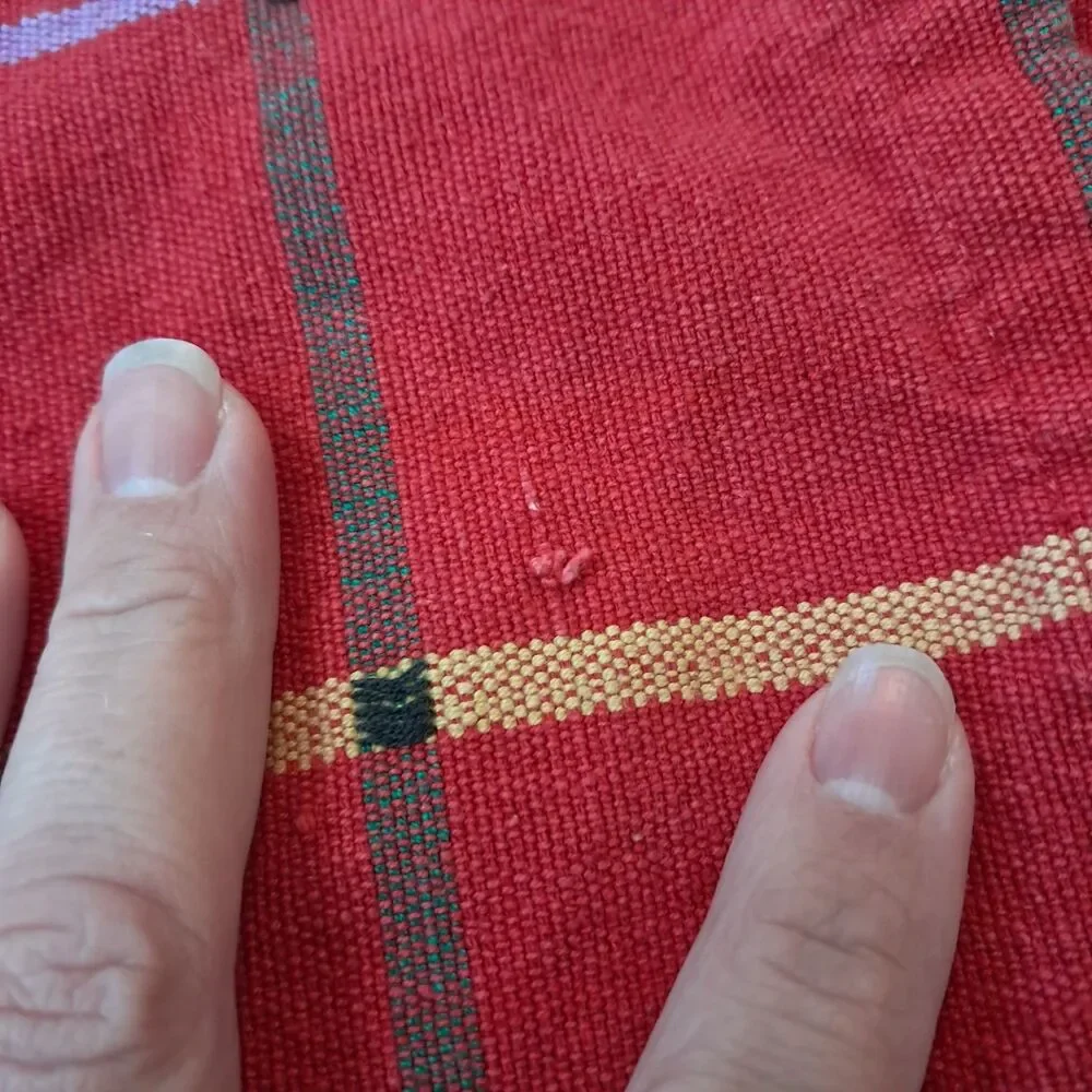 Vintage Dansk placemat set 8 red plaid windowpane rainbow cotton Ritva Puotila